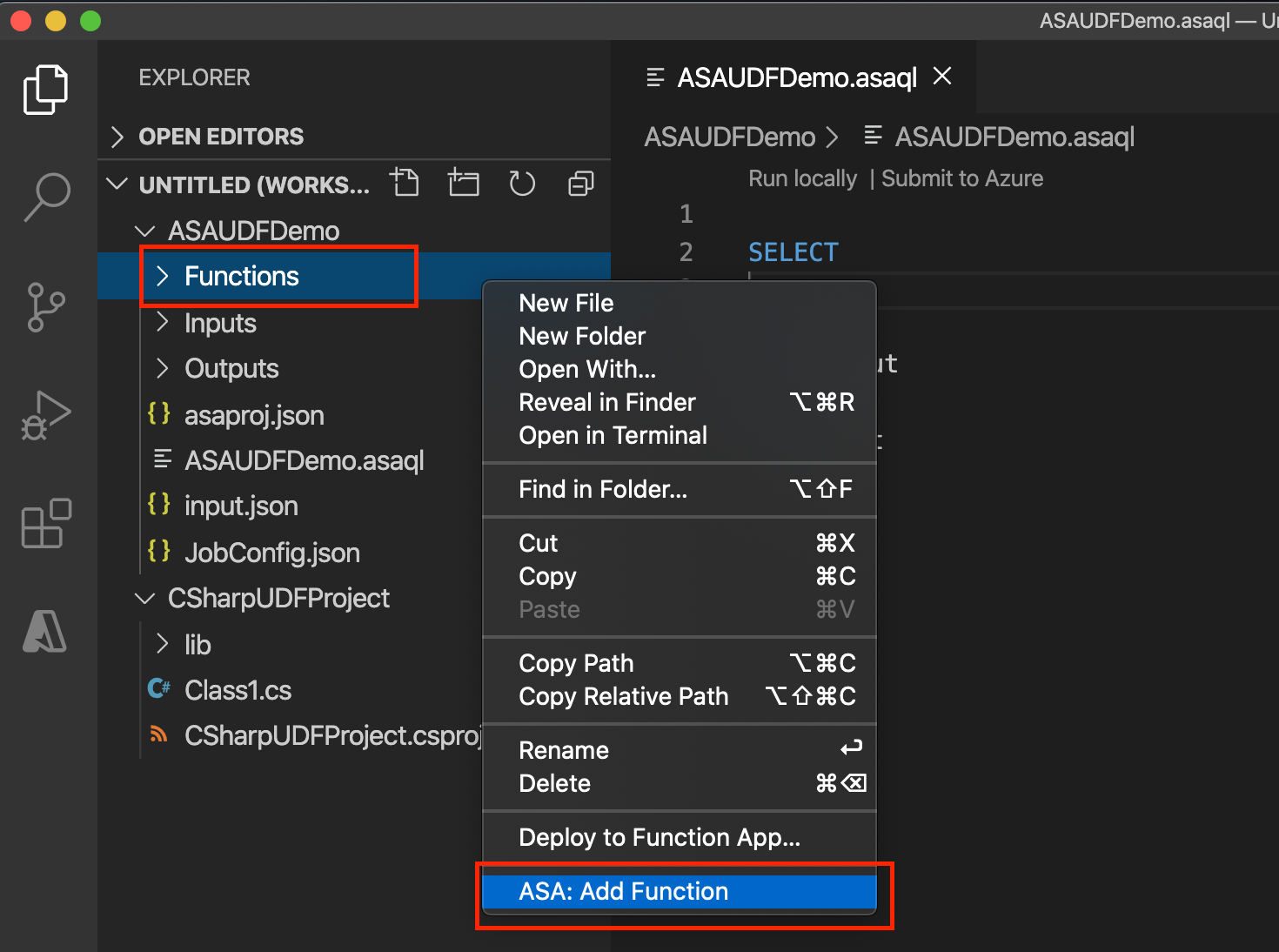Hinzufügen einer neuen Funktion im Azure Stream Analytics-Projekt
