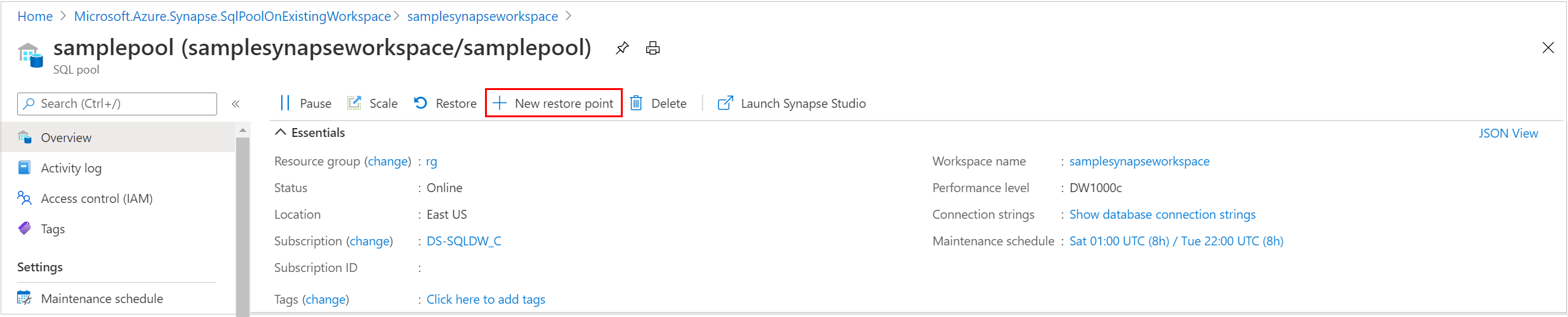 Screenshot aus dem Azure-Portal auf der Seite 