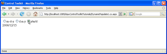 Durch Klicken auf die Schaltfläche wird das Datum vom Server im angegebenen Format abgerufen.
