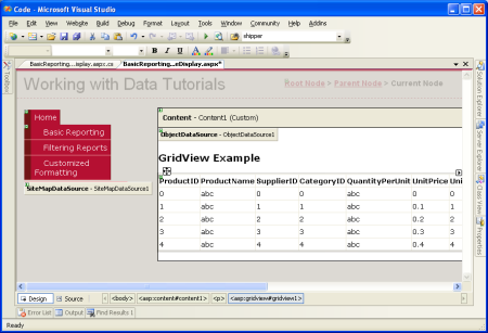 Der Seite wurde eine GridView hinzugefügt und an die ObjectDataSource gebunden