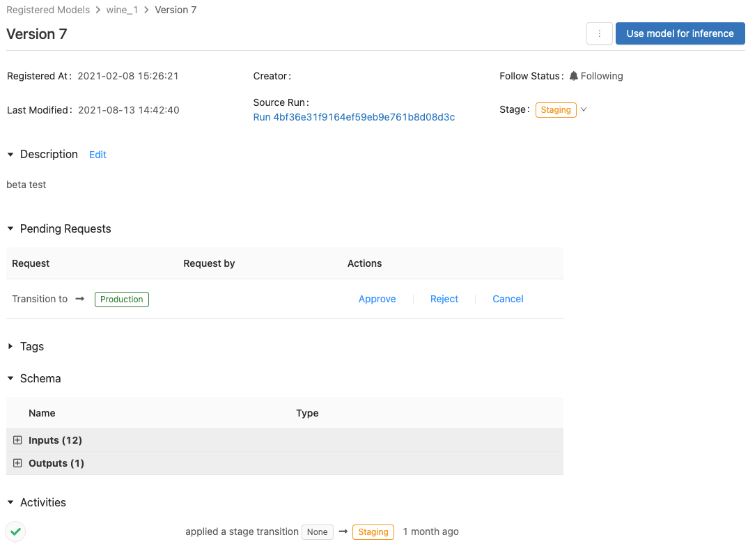 MLflow 2.x-Modellversionsseite