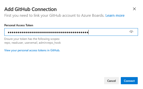 Screenshot der eingegebenen PAT.