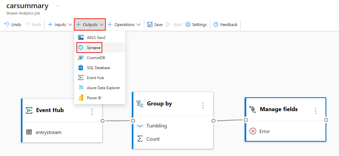Screenshot der Befehlsleiste mit den ausgewählten Optionen „Ausgaben“, „Synapse“.