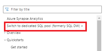 Screenshot der Microsoft Learn Docs-Website mit dem älteren dedizierten SQL-Pool-Inhaltsverzeichnis (vormals SQL&nbsp;DW).