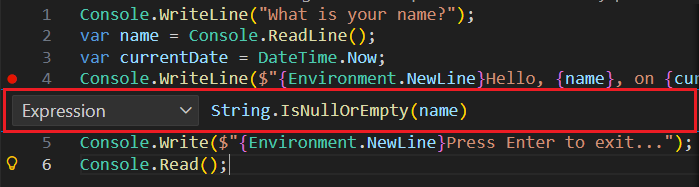 Eingeben eines bedingten Ausdrucks
