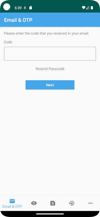 Screenshot der Benutzeraufforderung zum Eingeben einer Einmalkennung in der Android-Anwendung.