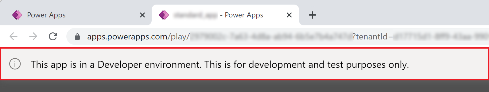 Power Apps- Entwicklerumgebung App-Banner.