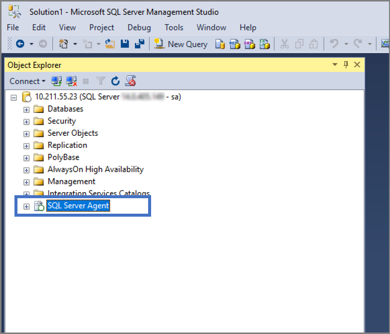 Screenshot zeigt, wie überprüft werden kann, ob SQL Server Agent installiert ist.