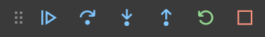 Screenshot der Visual Studio Code-Debuggerausführungssteuerelemente.