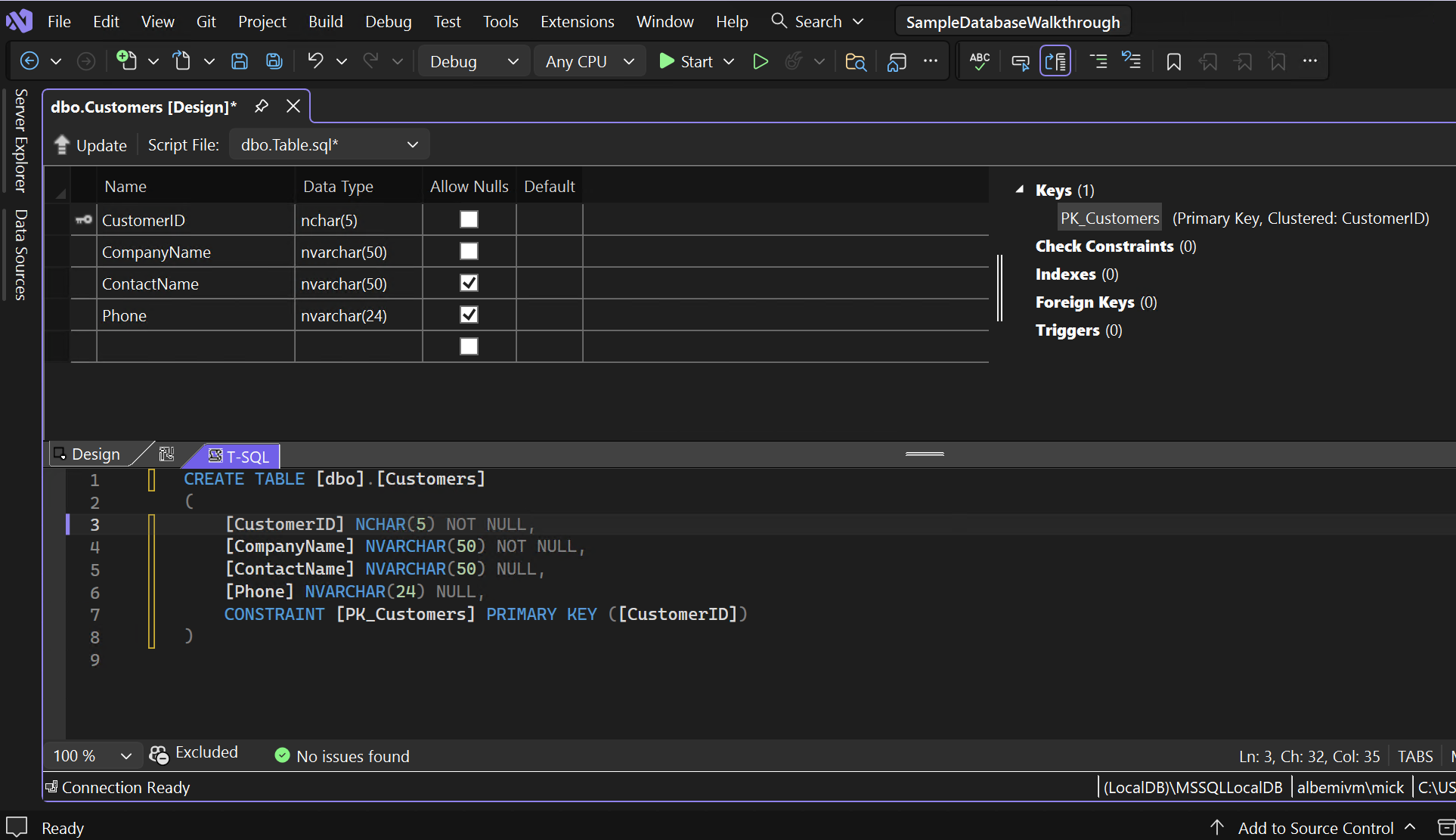 Screenshot des Tabellen-Designers.
