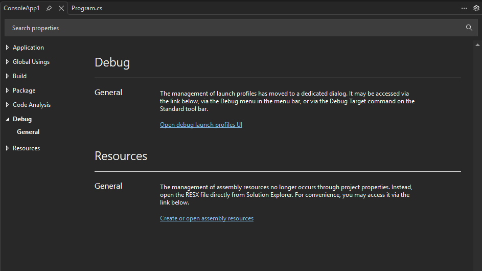 Screenshot mit den Projekteigenschaften.