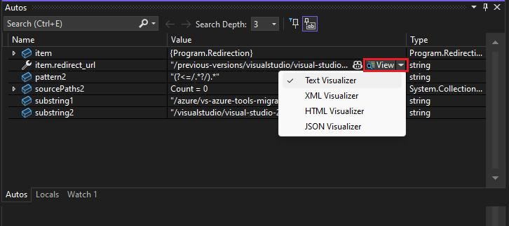 Öffnen einer Zeichenfolgenschnellansicht