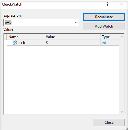 Screenshot des QuickWatch-Ausdrucks.