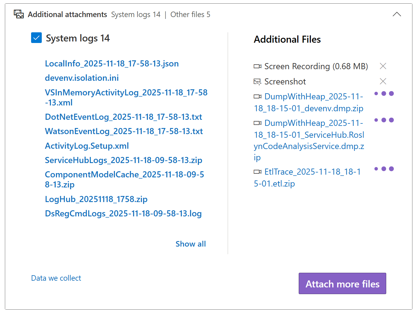 Screenshot mit den angefügten Dateien.