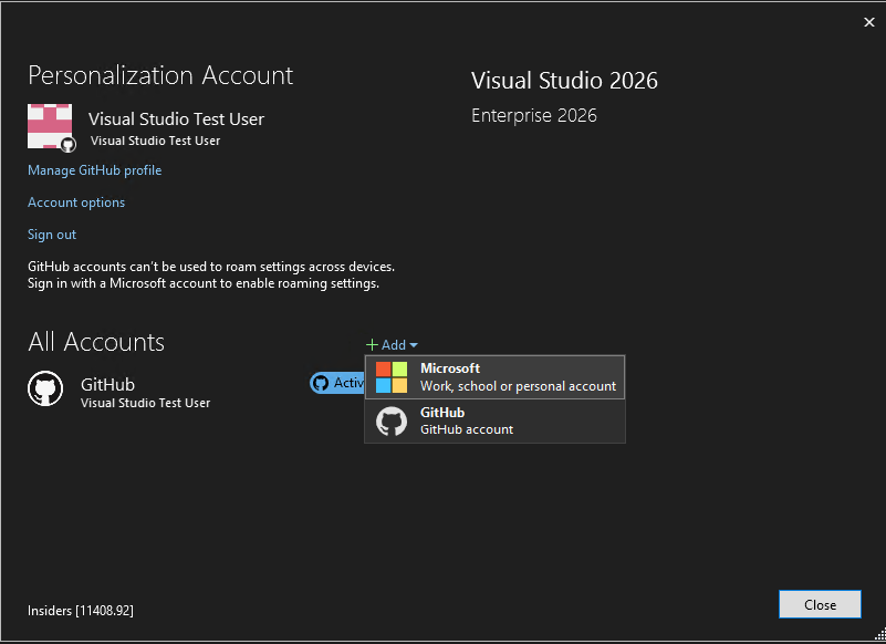 Screenshot, der zeigt, wie Sie ein GitHub-Konto auswählen und hinzufügen.