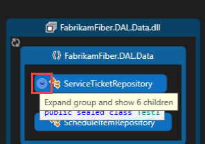 Screenshot, der zeigt, wie Sie einen Knoten in einer Codezuordnung erweitern.