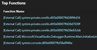 Screenshot der Liste der wichtigsten Funktionen.