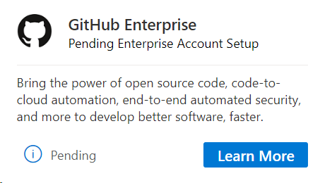 Einrichten eines Enterprise-Kontos in GitHub Enterprise ausstehend