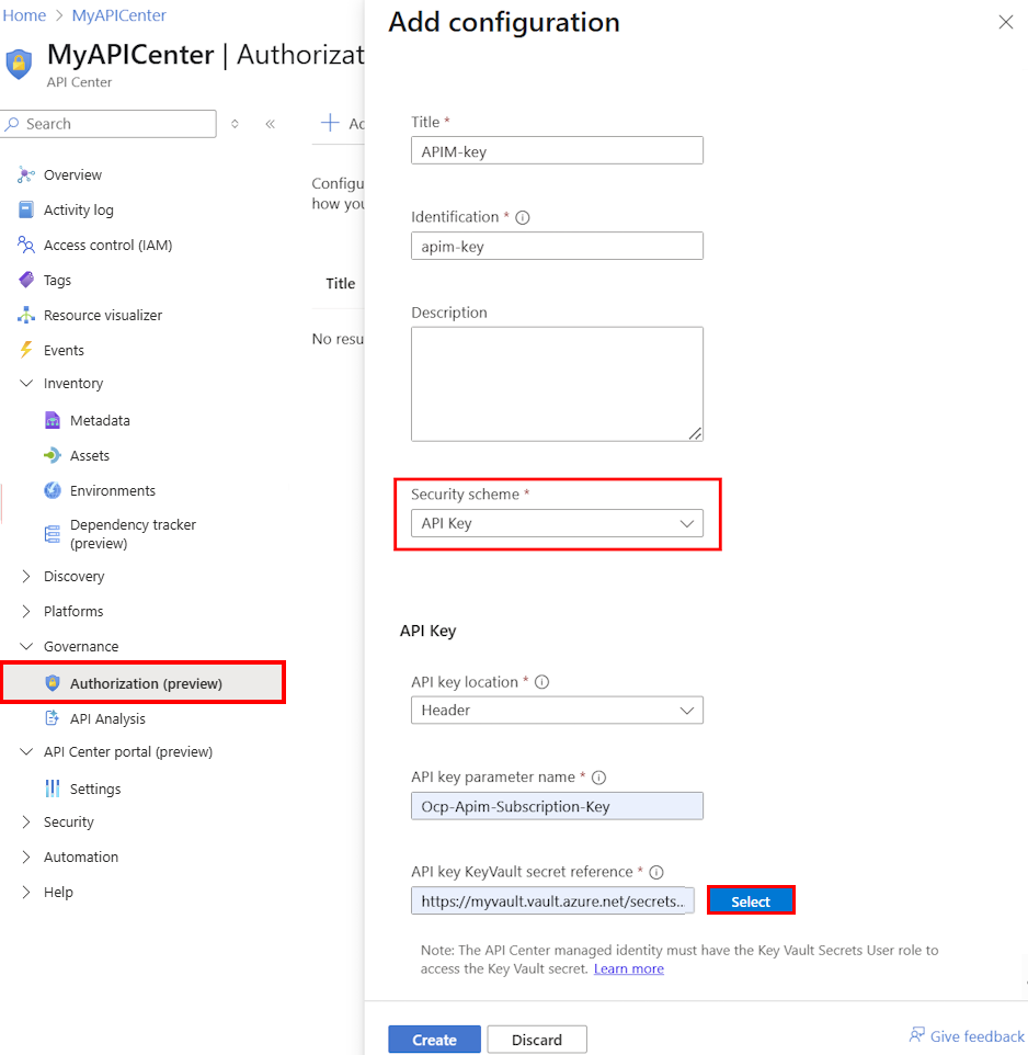 Screenshot of configuring an API key in the portal.