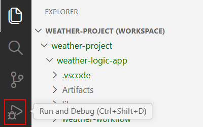 Screenshot shows the Visual Studio Code Activity Bar with Run and Debug selected.