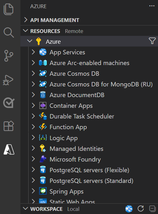 A screenshot showing Visual Studio Code with the Azure Tools extension pack installed.