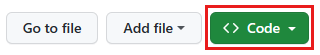 Screenshot of GitHub repository page showing Go to file, Add file, and green Code button highlighted.