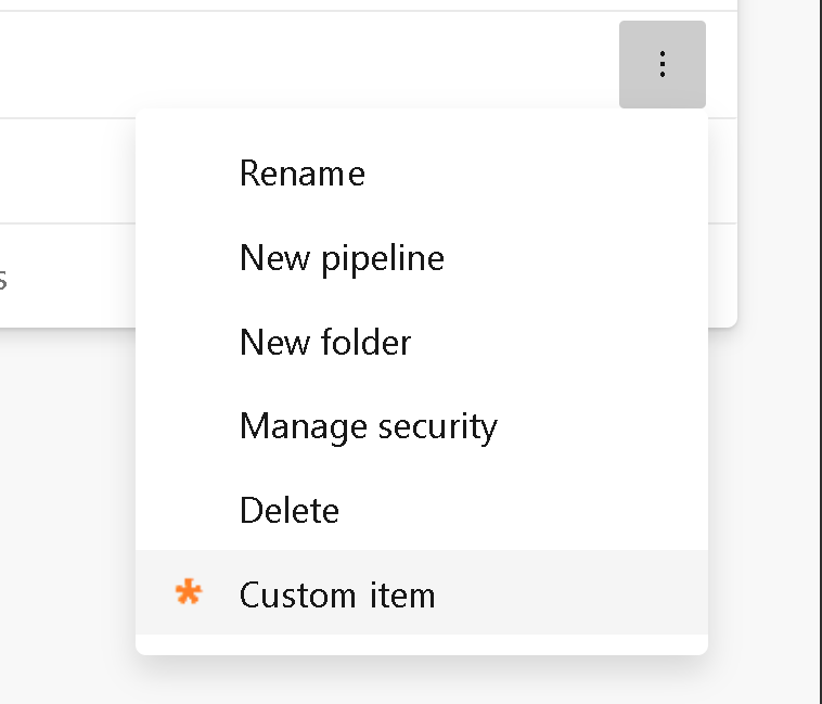 Screenshot of a folder context menu in the pipeline details view.