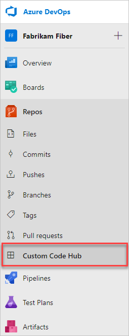 Screenshot of a custom hub added to Azure Repos.