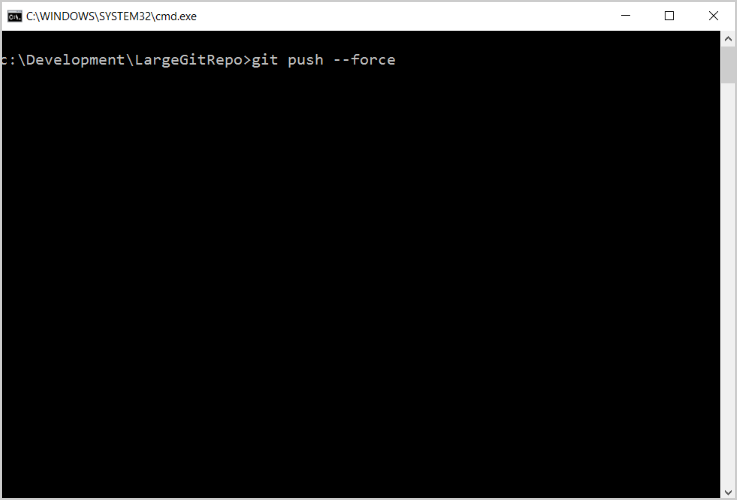 Screenshot that shows the command prompt - git push --force.