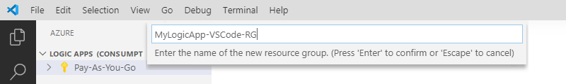 Screenshot that shows a new Azure resource group name entered.