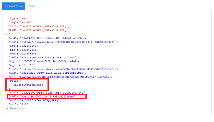 Screenshot that shows the decoded token.