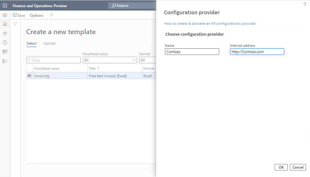 Screenshot of the dialog to create a new provider in Business document management.