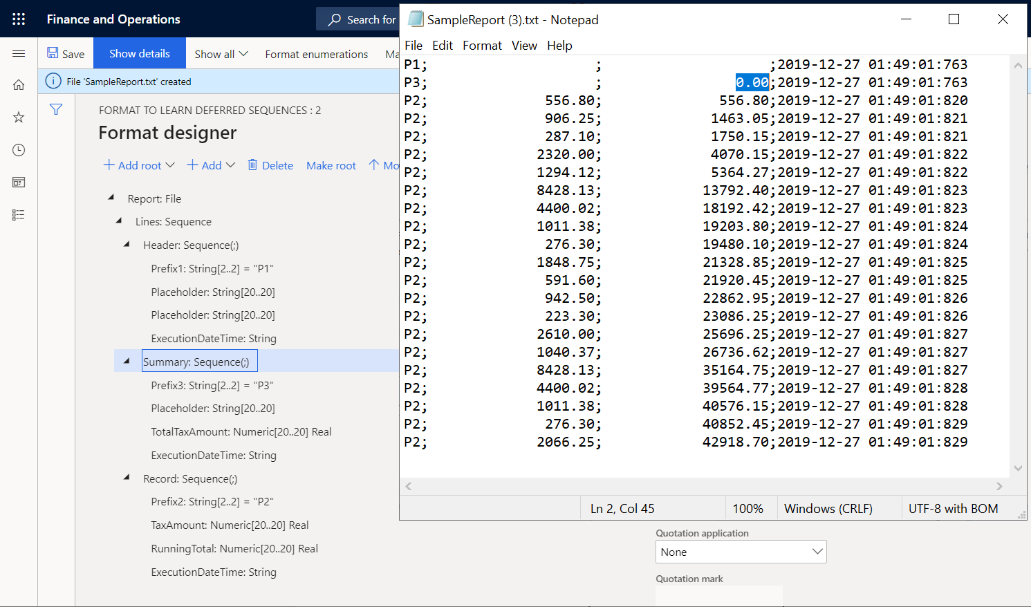 Screenshot of downloaded file for summing in report header.