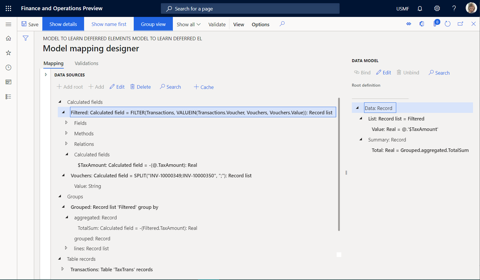 Screenshot of Model mapping designer page.