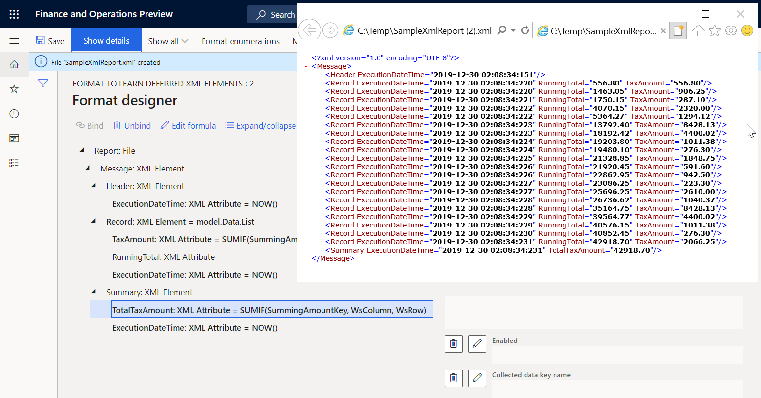 Screenshot of generated list of tax values using edited formula.