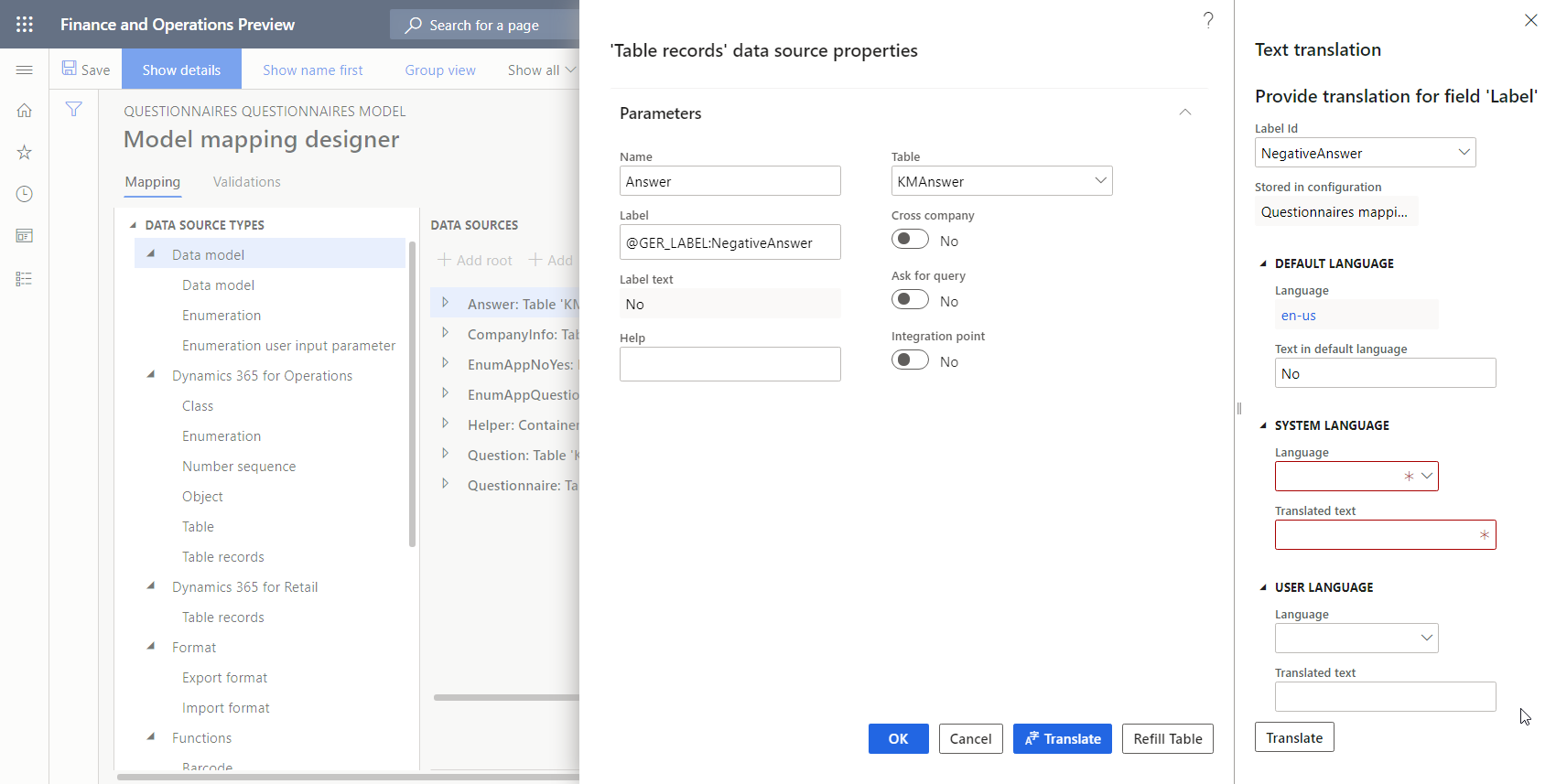 Screenshot of adding ER labels for the editable model mapping.
