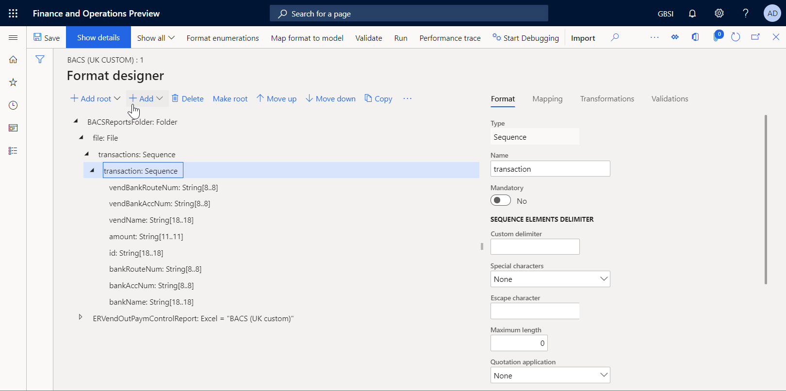 Screenshot of the Transaction element in the ER Operations designer.