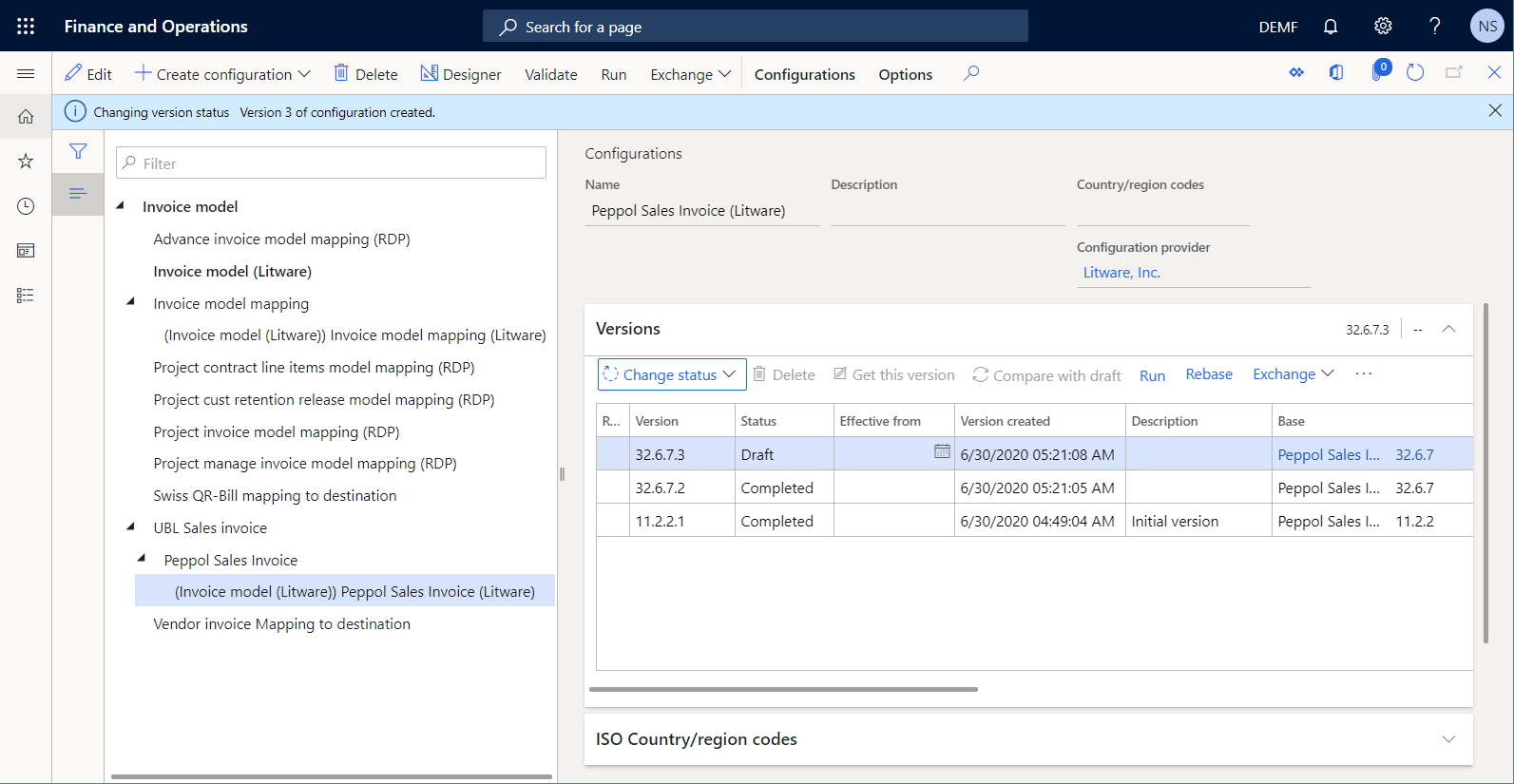 Screenshot of version 32.6.7.2 completed on the Configurations page.