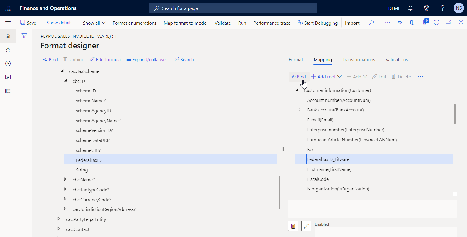 Screenshot of the Format designer page.