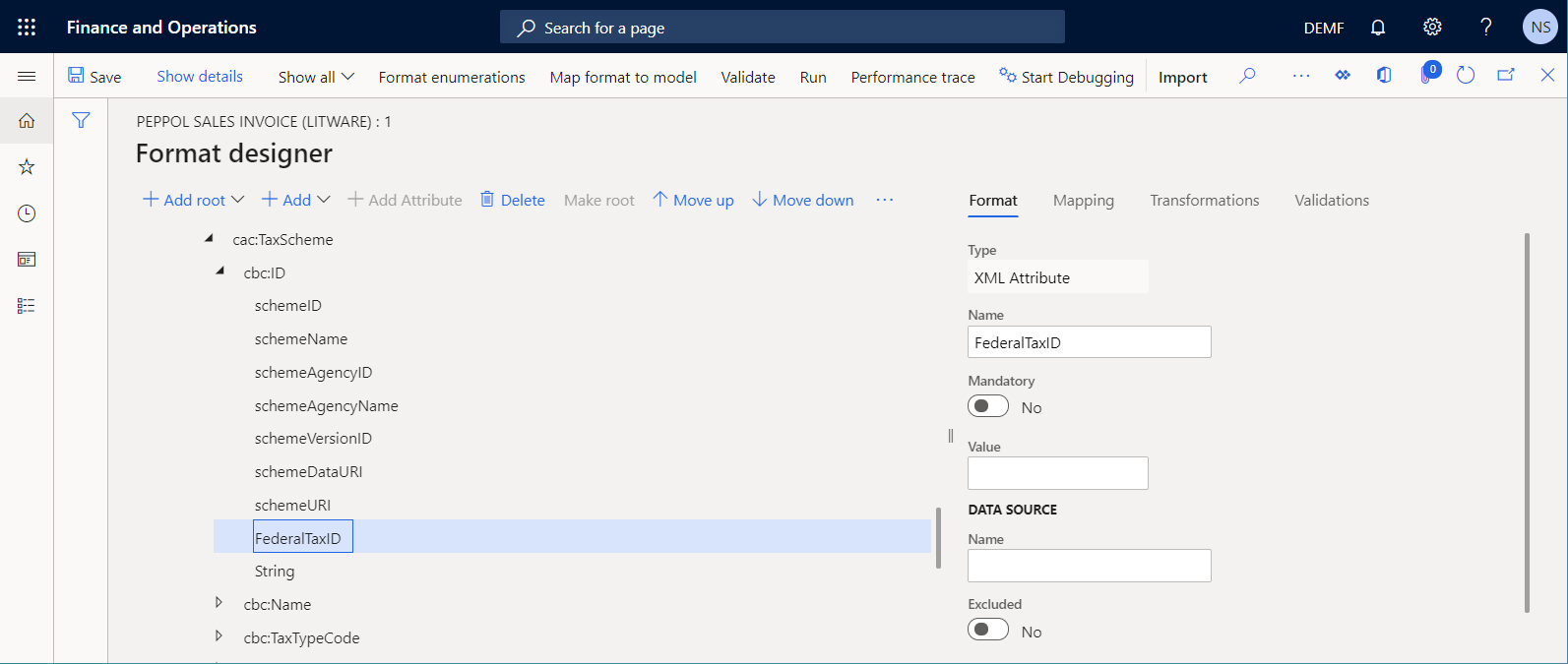 Screenshot of the new format element on the Format designer page.