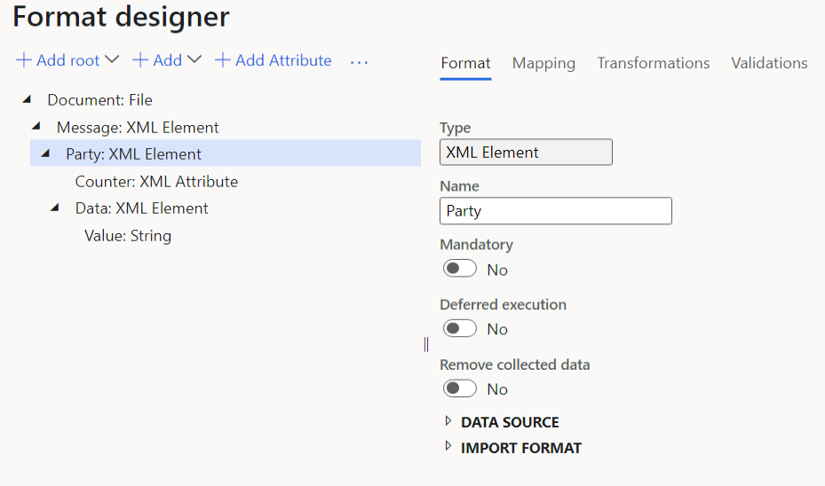 Screenshot of format structure on the Format tab of the Format designer page.