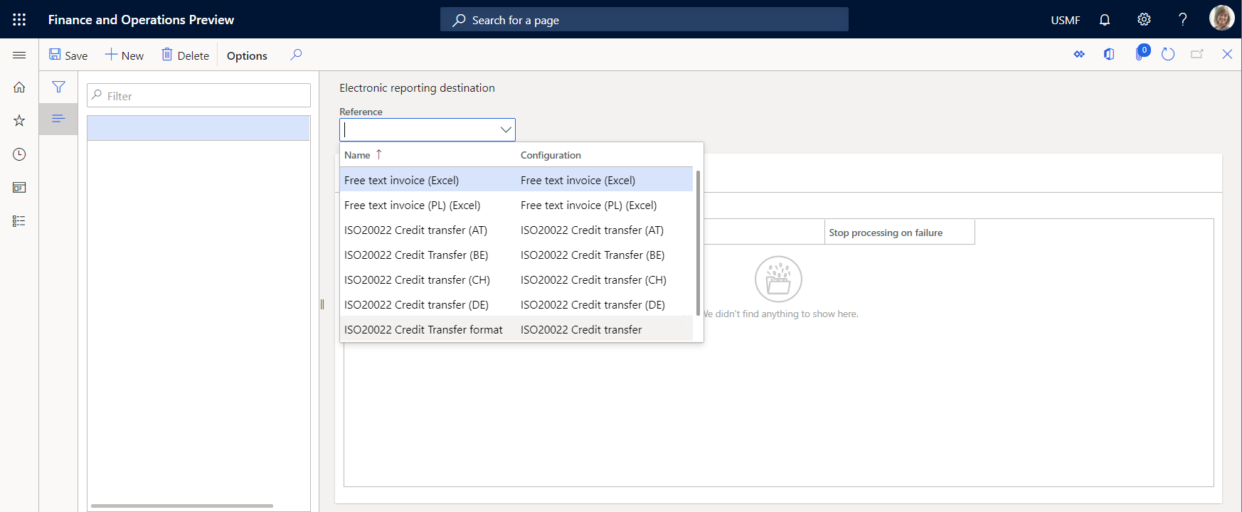 Screenshot of selecting a configuration in the Reference field.