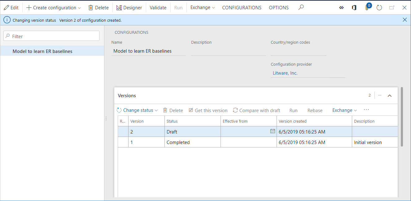 Screenshot of the Configurations page.