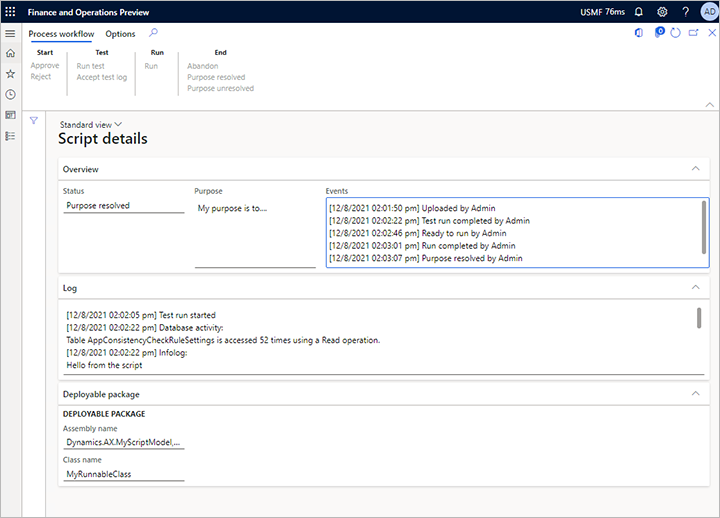 Screenshot of the Script details page.
