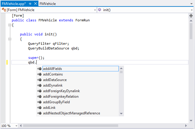 Screenshot of the code editor with the FMVehicle class open.