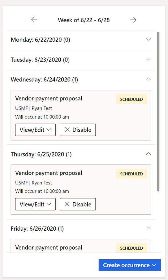 Screenshot of the process automation calendar view.