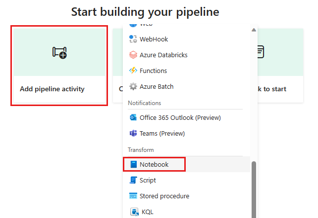 Screenshot showing the add notebook activity dialog.