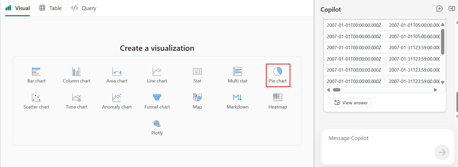 Screenshot of Create a visual.