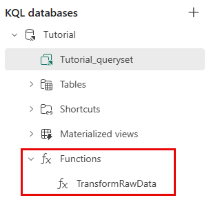 Screenshot of the Functions folder containing the TransformedData function.