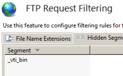 Screenshot of the F T P Request Filtering page. The Hidden Segments tab is selected.